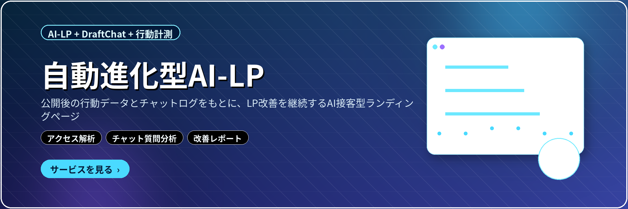 自動進化型AI-LP 公開後の行動データとチャットログをもとにLP改善を継続するAI接客型ランディングページ